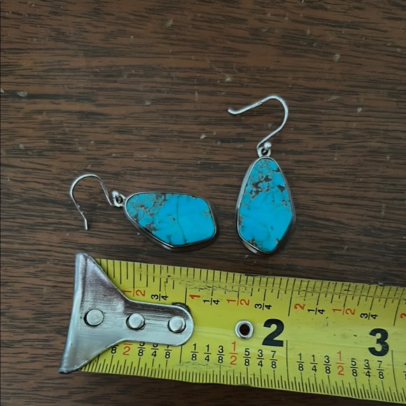 Turquoise Silver Drop Earrings - Picture 5 of 6